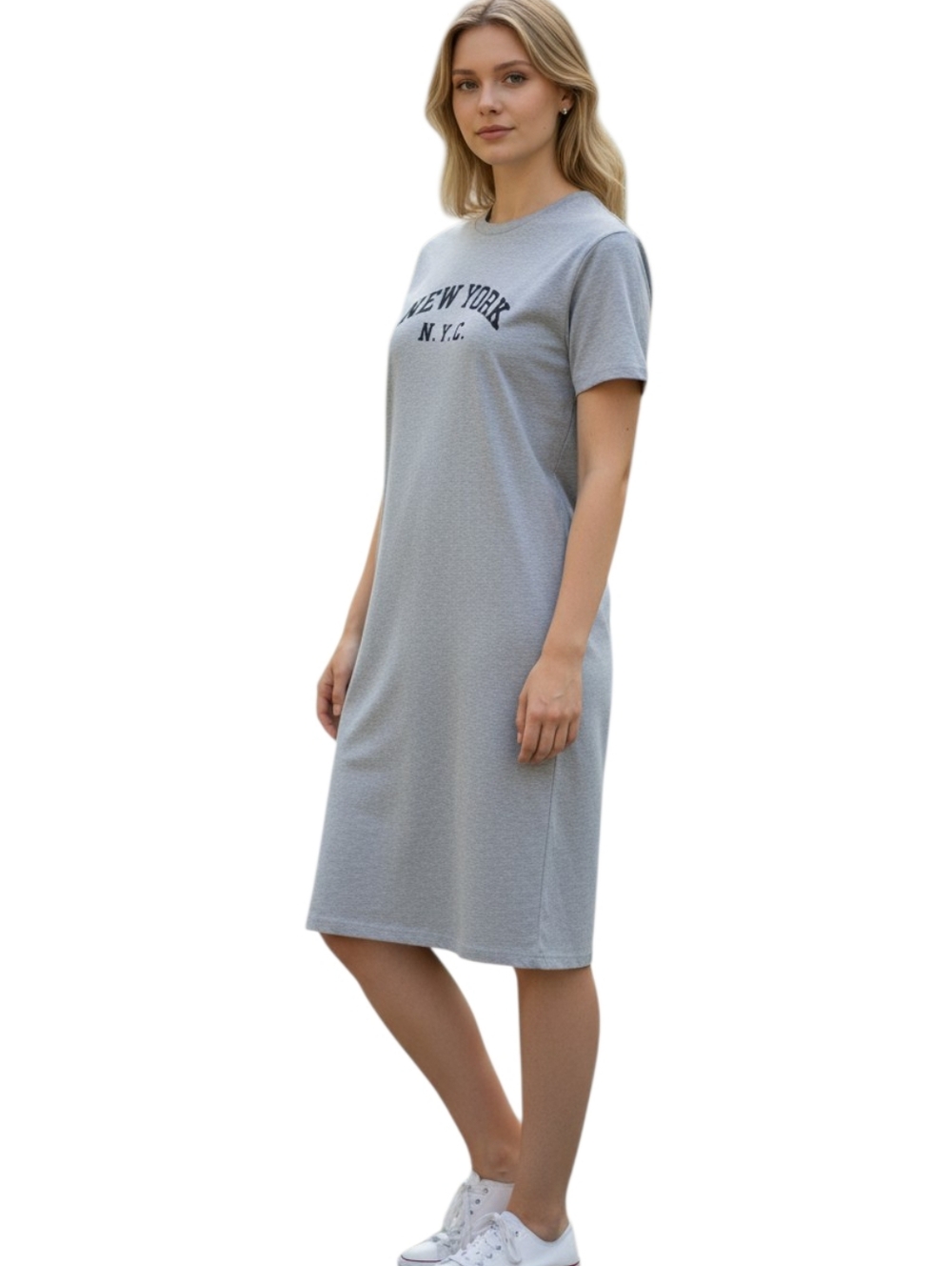 Rebellious One NY Tee Dress Women 2x Heather Gray Short Sleeve Sports Team